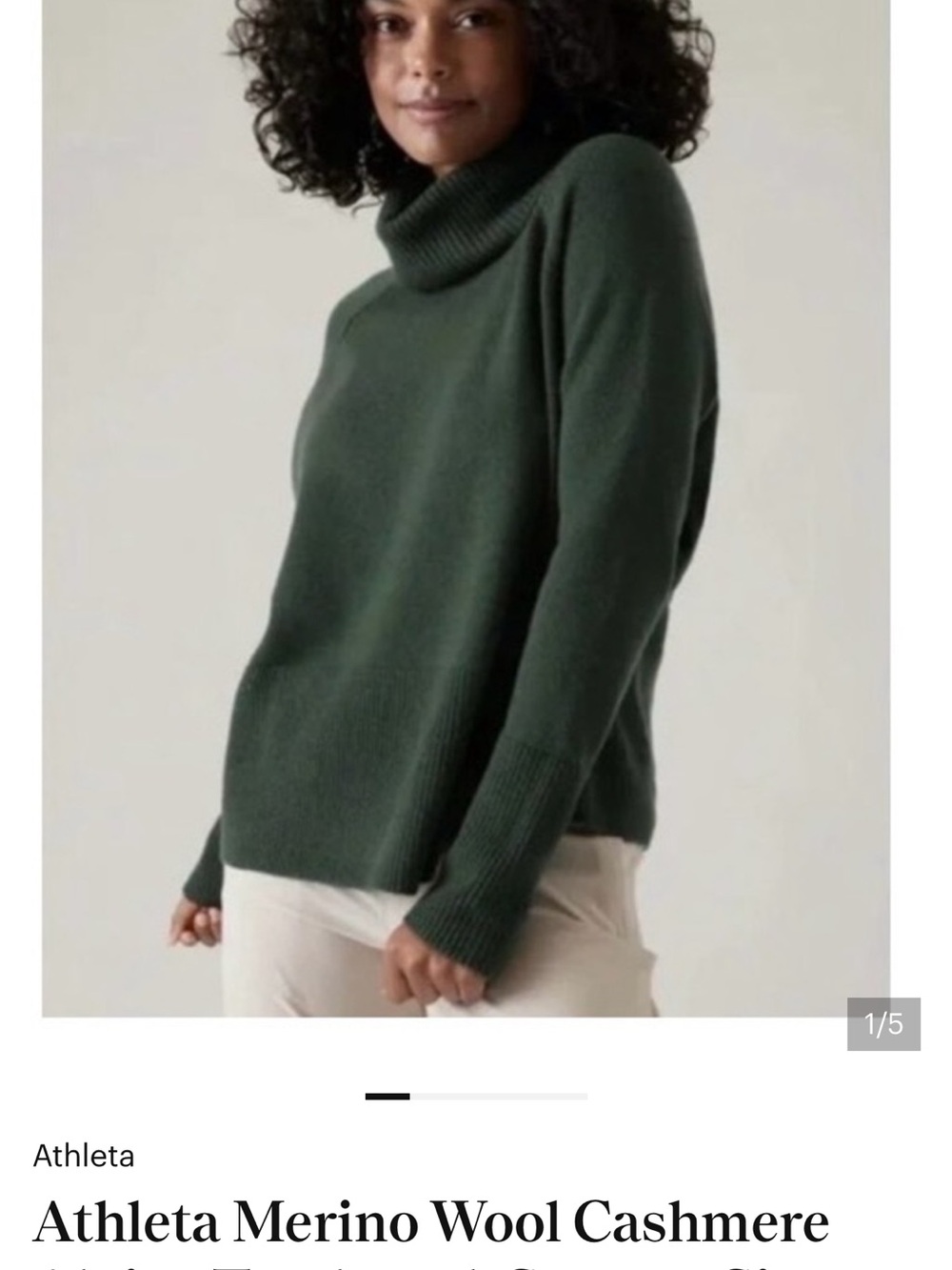 Athleta Dark Green Merino-Cashmere Turtleneck Sweater